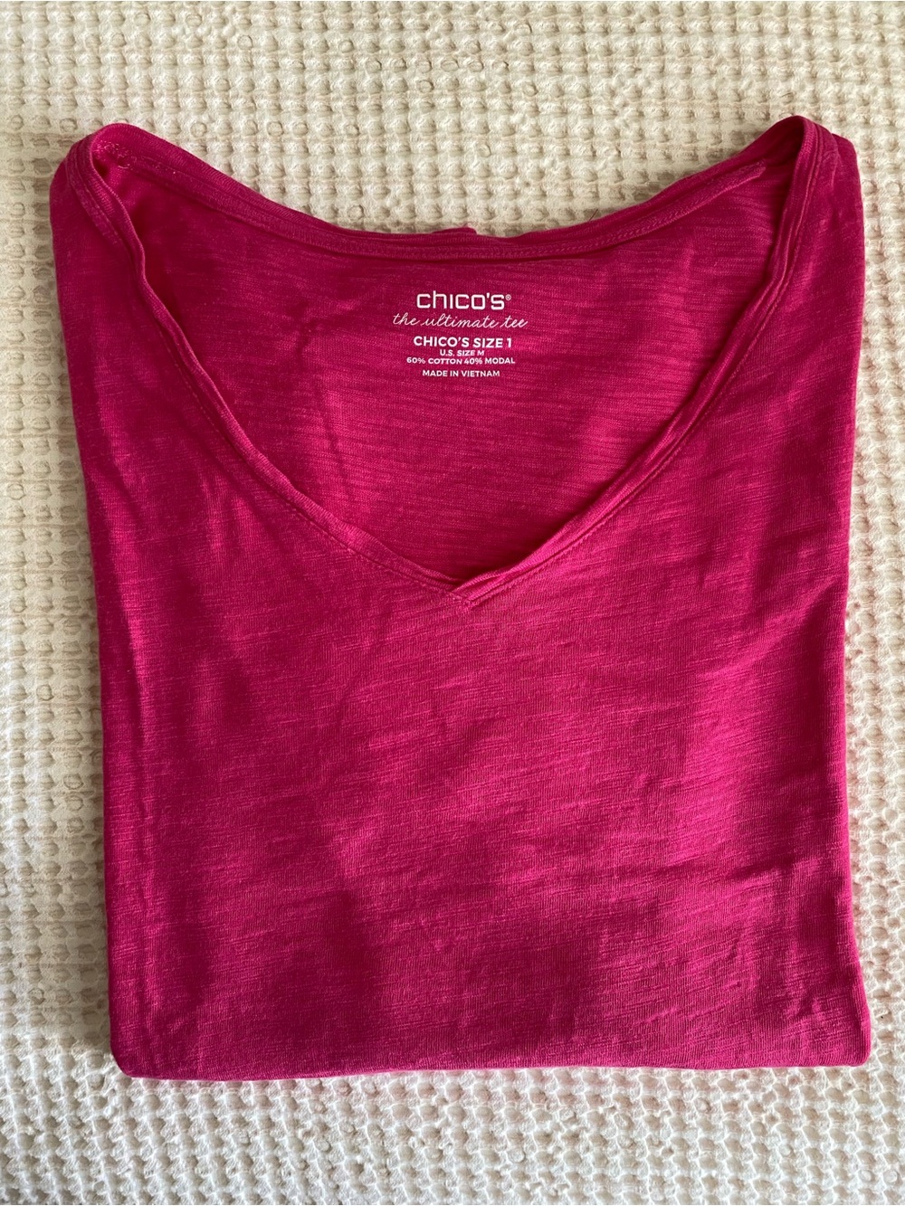 CHICO’S The Ultimate Tee Cotton-Modal Blend in Hot Pink - M